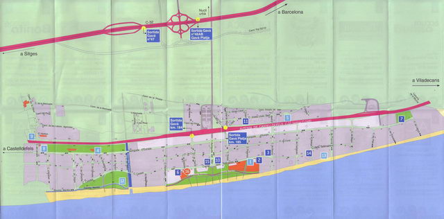 Mapa amb la ubicació dels negocis de restauració que han participat en la campanya "Tasta Gavà Mar!" (Juliol de 2008)